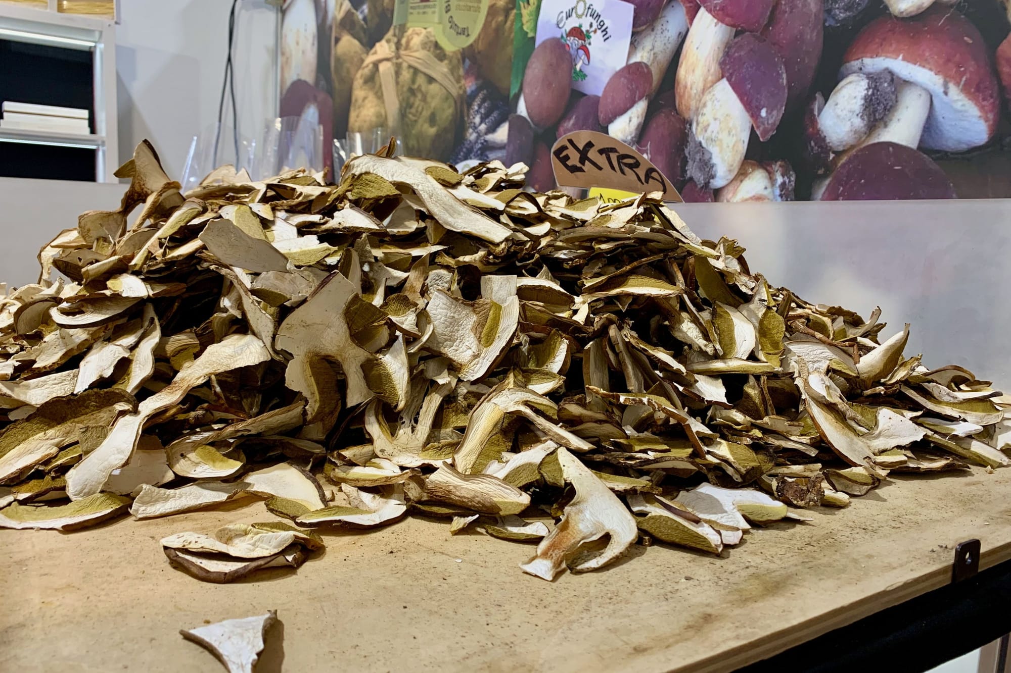 A pile of porcini at the White Truffle World Market.