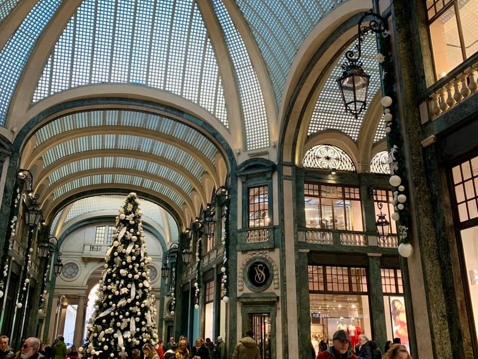 One of Turin's many galleries at Christmas.