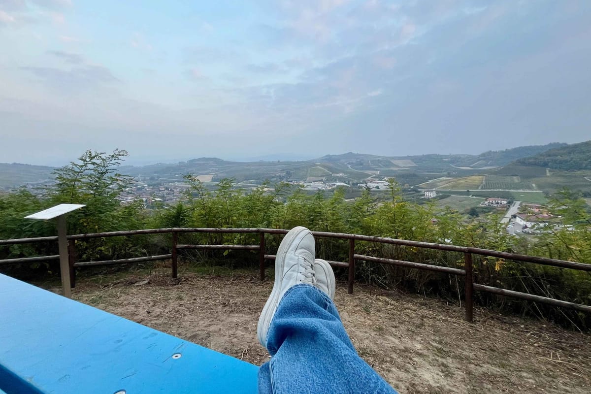 Views of the Roero hills from Big Bench #348 at Corneliano d'Alba.