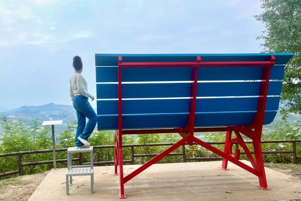 Climbing Big Bench #348 while admiring the views of Roero.