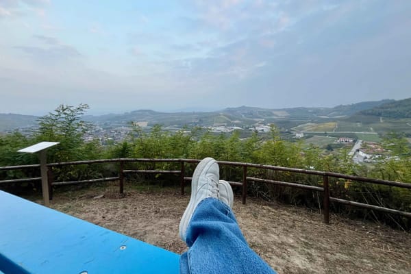 Views of the Roero hills from Big Bench #348 at Corneliano d'Alba.